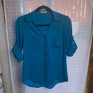 Express Portofino slim fit button up front shirt s blue shirt